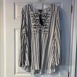 Guillaume Black and White Striped Long Sleeve Top